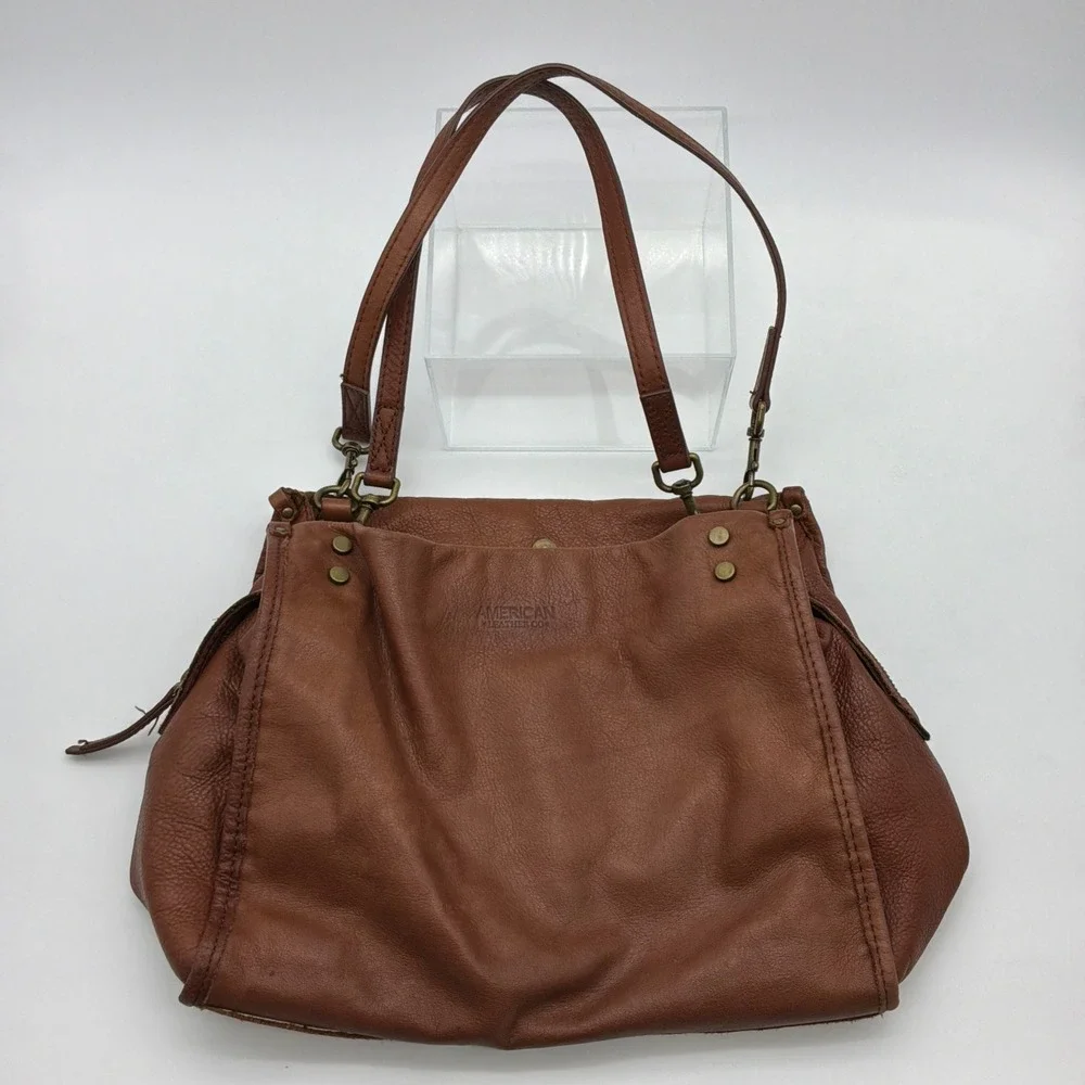 AMERICAN LEATHER CO Brown Genuine Leather Handbag Lenox Triple Entry Satchel - Picture 10 of 12